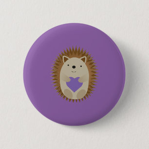 Cute Hedgehog Hugging a Purple Heart 6 Cm Round Badge