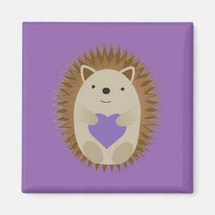Cute Hedgehog Hugging a Purple Heart Magnet