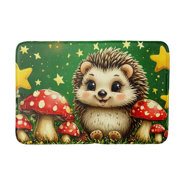 Cute hedgehog in birch forest bath mat (Front)