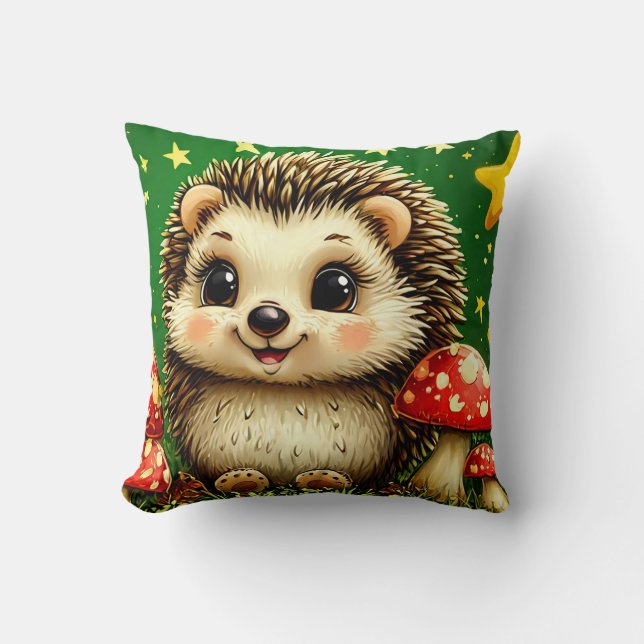 Cute hedgehog in birch forest cushion (Front)