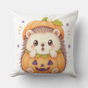 Cute Hedgehog in Pumpkin Costume Halloween Illustr Cushion
