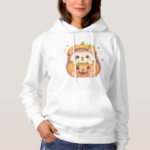 Cute Hedgehog in Pumpkin Costume Halloween Illustr Hoodie