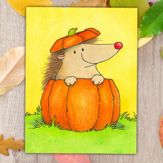 Cute Hedgehog in Pumpkin Fall  Postcard