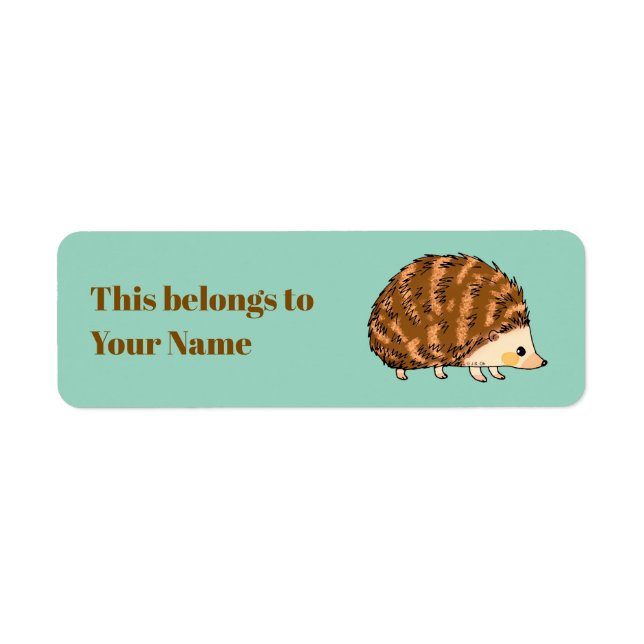 Cute hedgehog Label with Custom Name (Front)