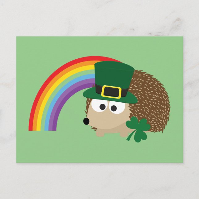 Cute Hedgehog Leprechaun Postcard (Front)