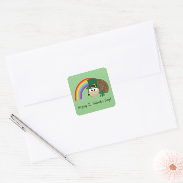 Cute Hedgehog Leprechaun St. Patrick's Day  Square Sticker (Envelope)
