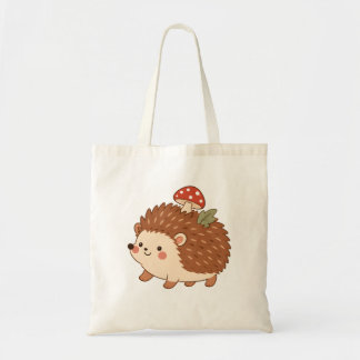 Cute Hedgehog Mushroom Cottagecore Forest Tote Bag