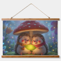 Cute Hedgehog Mushroom Woodland Tapestry