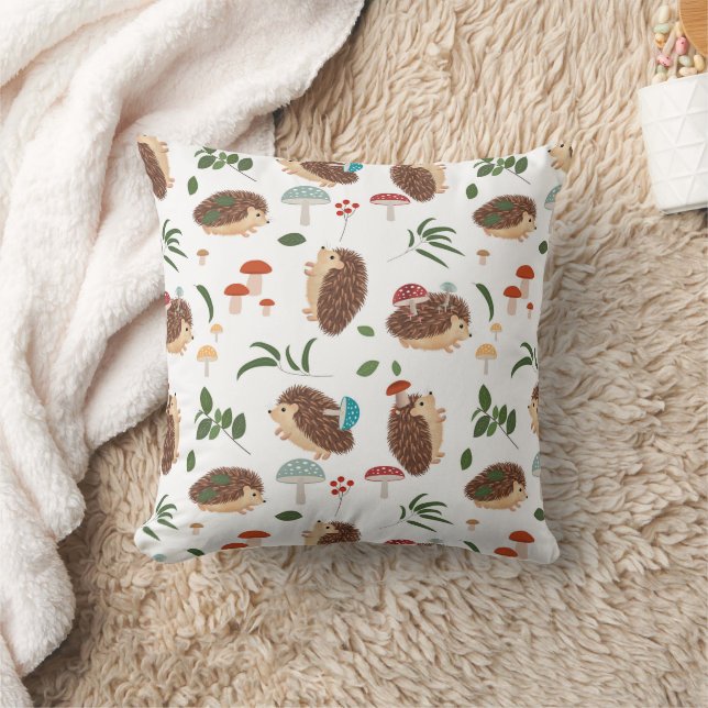 Cute Hedgehog Mushrooms Woodland Animal Kids Cushion (Blanket)