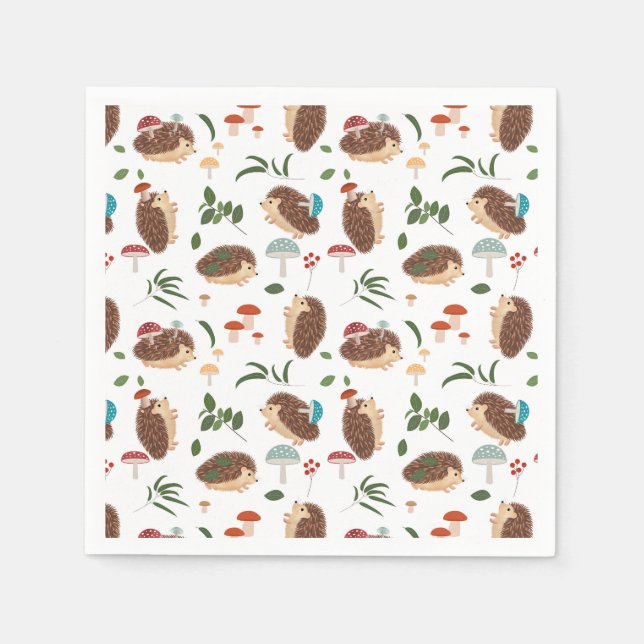 Cute Hedgehog Mushrooms Woodland Forest Animal Napkin (Front)
