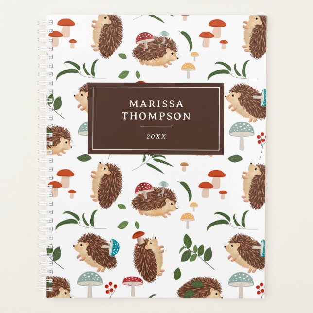 Cute Hedgehog Mushrooms Woodland Forest Animal Planner (Front)
