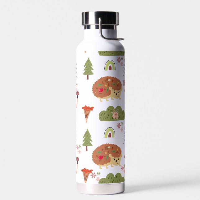 Cute Hedgehog Nature Floral Rainbow Pattern  Water Bottle (Left)