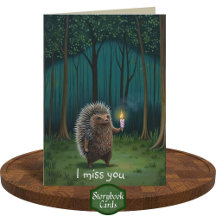 Cute Hedgehog Night Forest Light I Miss You