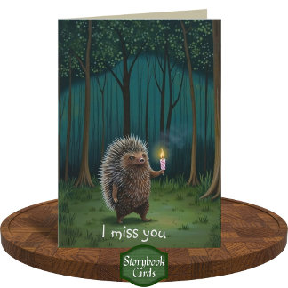 Cute Hedgehog Night Forest Light I Miss You Card