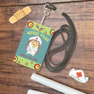 Cute hedgehog nurse hall pass ID badge