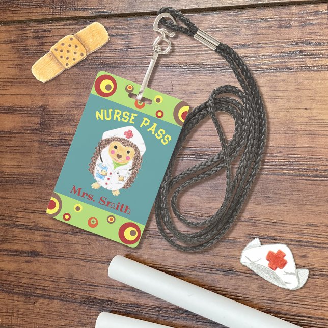 Cute hedgehog nurse hall pass ID badge (Creator Uploaded)