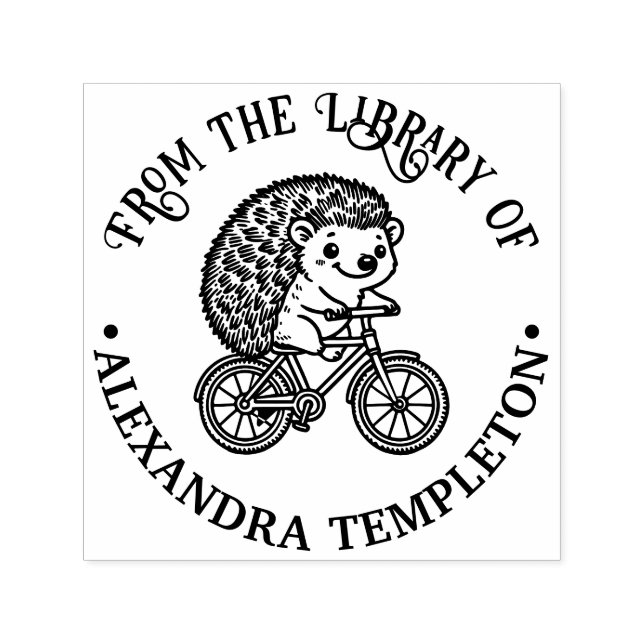 Cute Hedgehog on Bicycle Library Book Name Self-inking Stamp (Design)