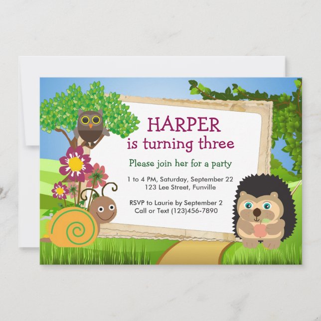 Cute Hedgehog Personalised Birthday Invitation (Front)