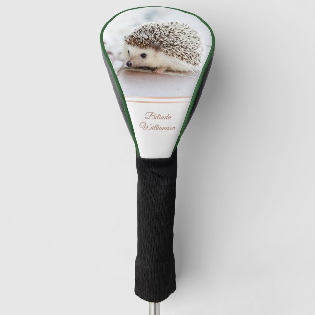 Cute Hedgehog Photo  Rose Gold Stripe Add Name  Golf Head Cover (Front)