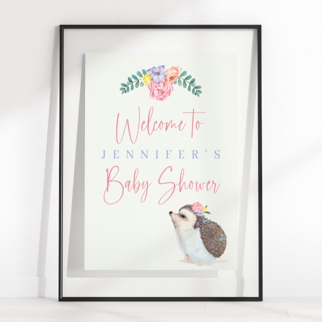 Cute Hedgehog Pink Baby Girl Baby Shower Poster (Creator Uploaded)