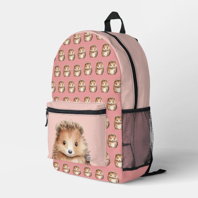 Cute Hedgehog Pink Printed Backpack (Back Corner Right)