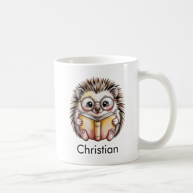 Cute Hedgehog Reading a Book Custom Coffee Mug (Right)