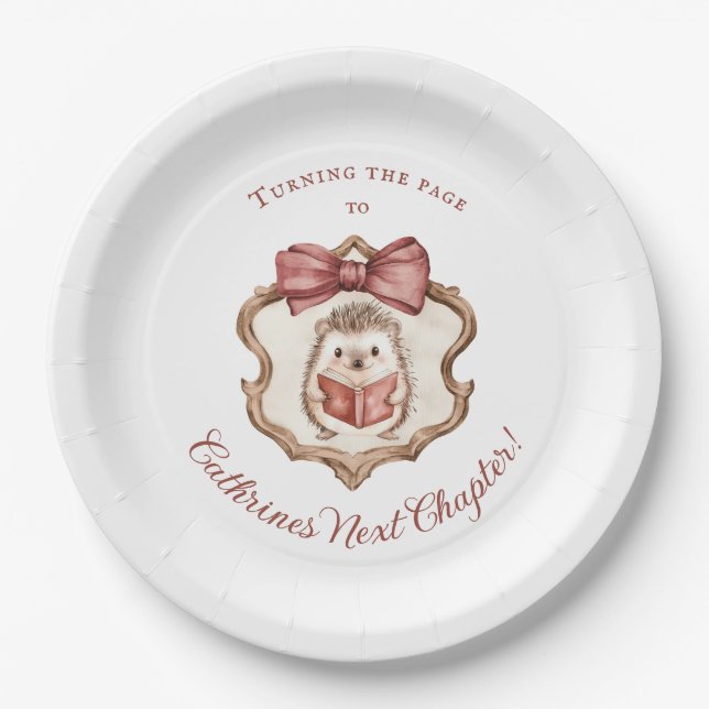 Cute Hedgehog Reading Book Baby Shower Paper Plate (Front)