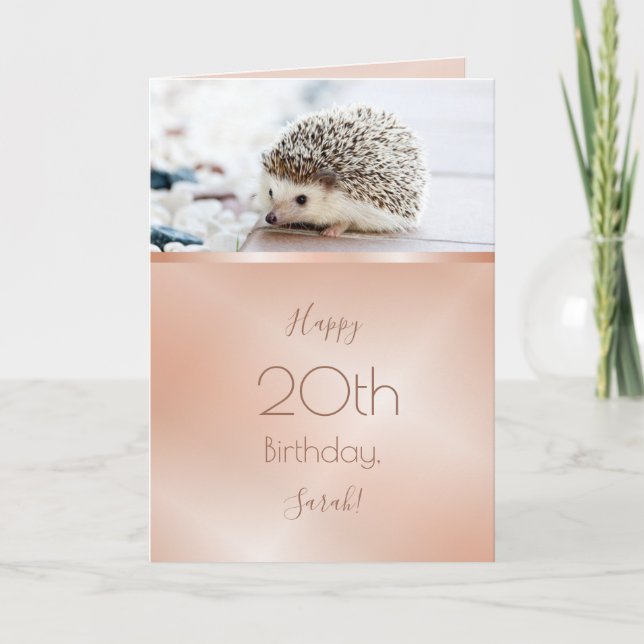 Cute Hedgehog Rose Gold Custom Birthday Card (Front)