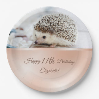 Cute Hedgehog Rose Gold | Custom Birthday Paper Plate