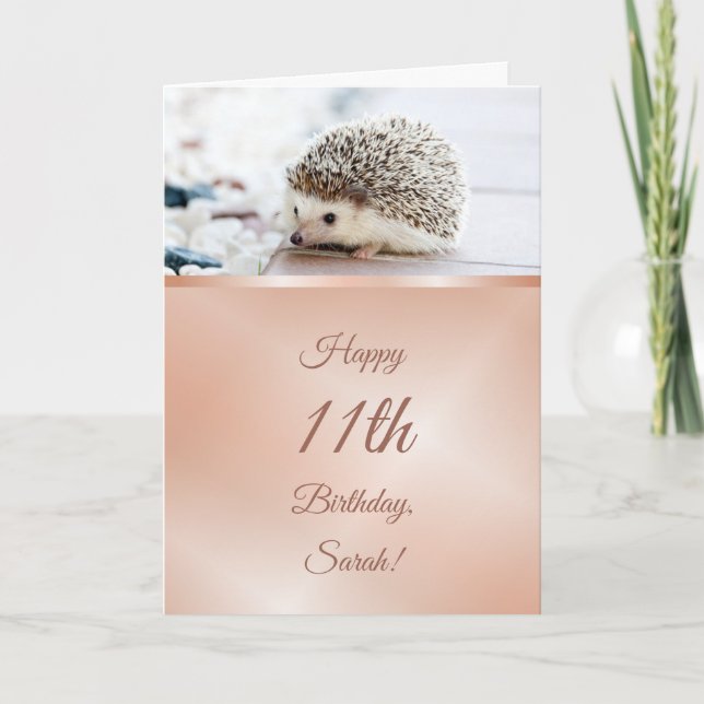 Cute Hedgehog | Rose Gold Girls Birthday Card (Front)