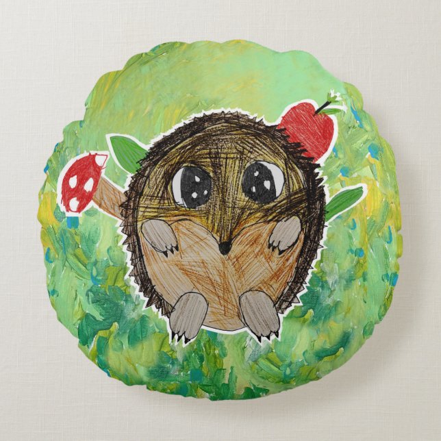 Cute Hedgehog Round Cushion (Front)
