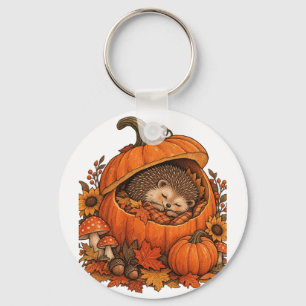 Cute Hedgehog Sleeping Pumpkin Cosy Fall Autumn Key Ring