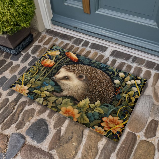 Cute Hedgehog Tapestry William Morris Style Doormat (Creator Uploaded)