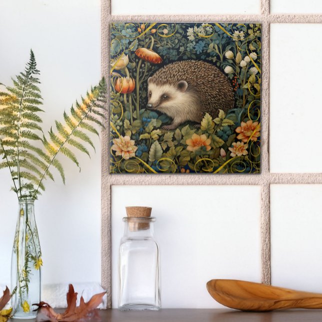Cute Hedgehog Tapestry William Morris Style Tile (Creator Uploaded)