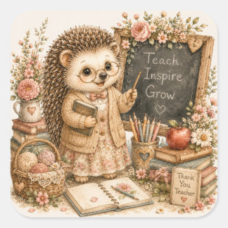 Cute Hedgehog Teacher Back To School Square Sticker