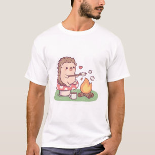 Cute Hedgehog Toasting Marshmallow At Campfire T-Shirt