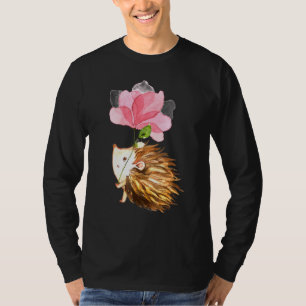 Cute Hedgehog Watercolor Flower Gardening Plants F T-Shirt