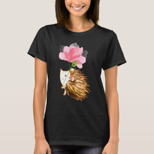 Cute Hedgehog Watercolor Flower Gardening Plants F T-Shirt