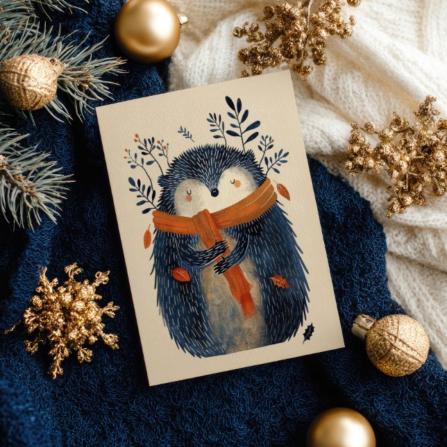 Cute Hedgehog Watercolor Woodland Animal Xmas  Postcard (Creator Uploaded)