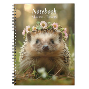 Cute hedgehog with a crown of flowers notebook
