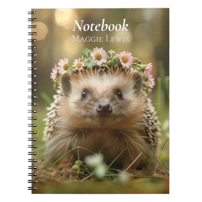 Cute hedgehog with a crown of flowers notebook (Front)