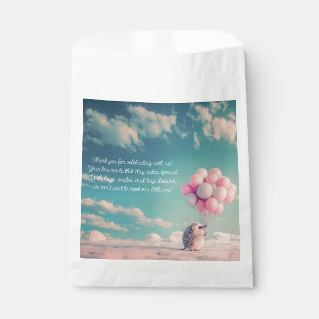 Cute hedgehog with birthday balloons, customisable favour bags (Front)