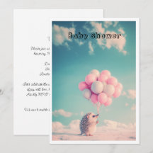 Cute hedgehog with birthday balloons, customisable