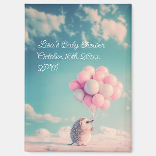 Cute hedgehog with birthday balloons, customisable magnet