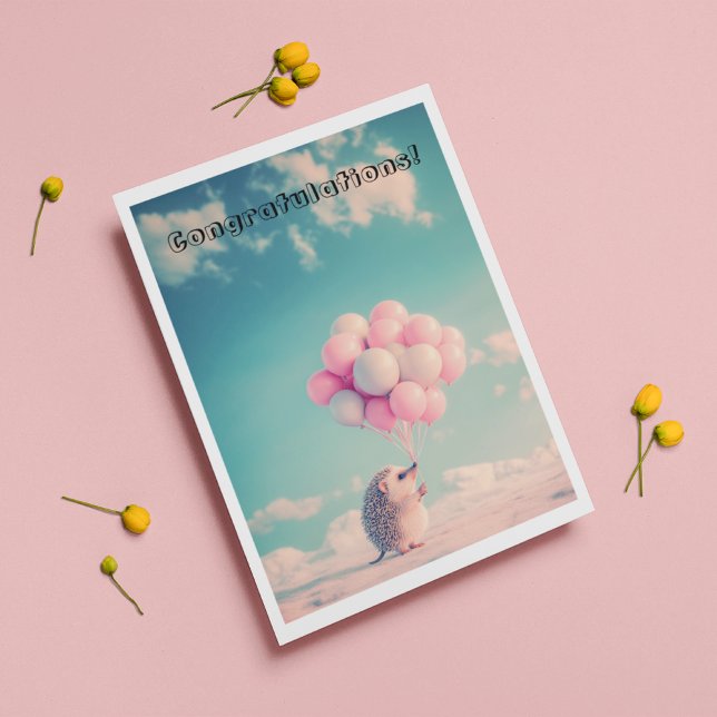 Cute hedgehog with birthday balloons, customisable thank you card (Creator Uploaded)