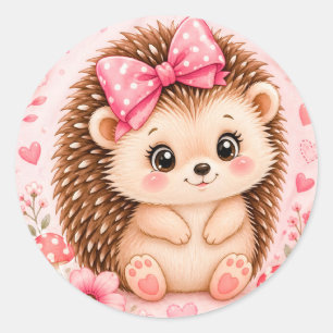 Cute Hedgehog With Flowers For Animal Lovers Classic Round Sticker