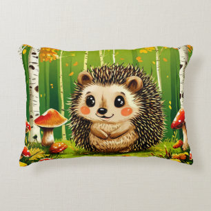 Cute Hedgehog With Green Forest Background Decorative Cushion