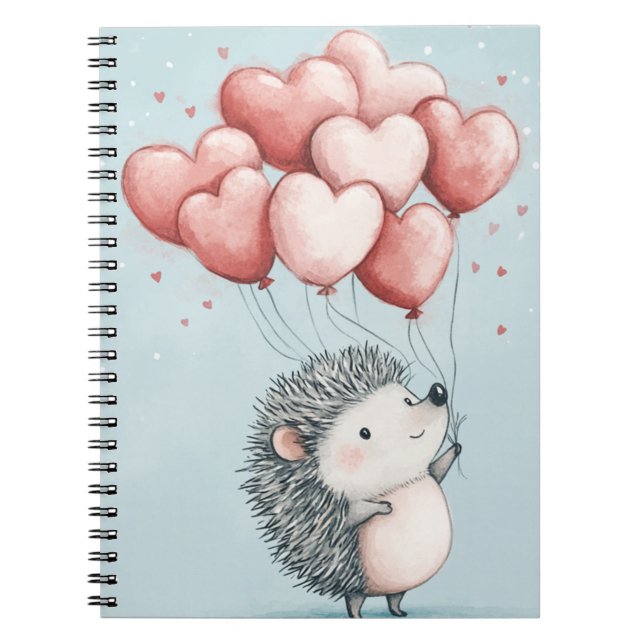 Cute Hedgehog with Heart Spiral Photo Notebook (Front)