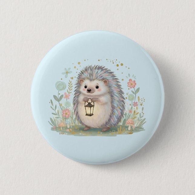 Cute Hedgehog with Lantern 6 Cm Round Badge (Front)