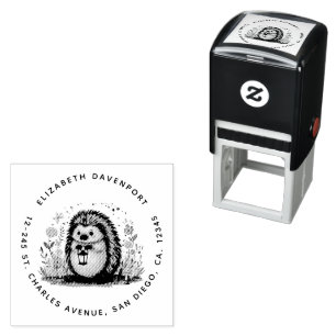 Cute Hedgehog with Lantern Address Self-inking Stamp